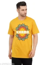 Karma Cotton Mustard Short Sleeves Printed Tshirts
