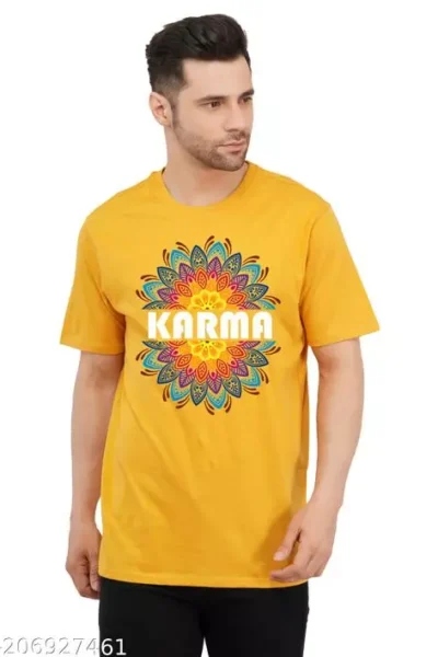 Karma Cotton Mustard Short Sleeves Printed Tshirts